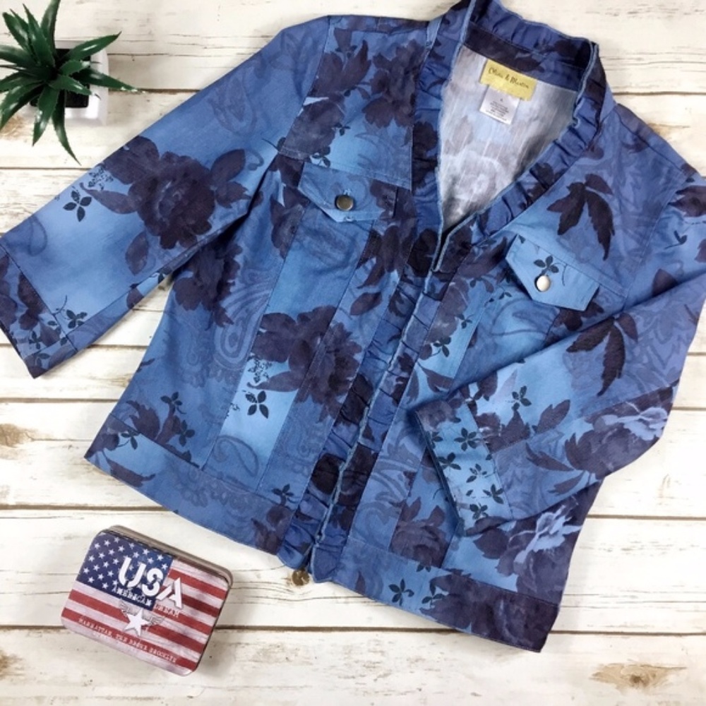 Floral Print Denim Jean Jacket by Olivia & Martin